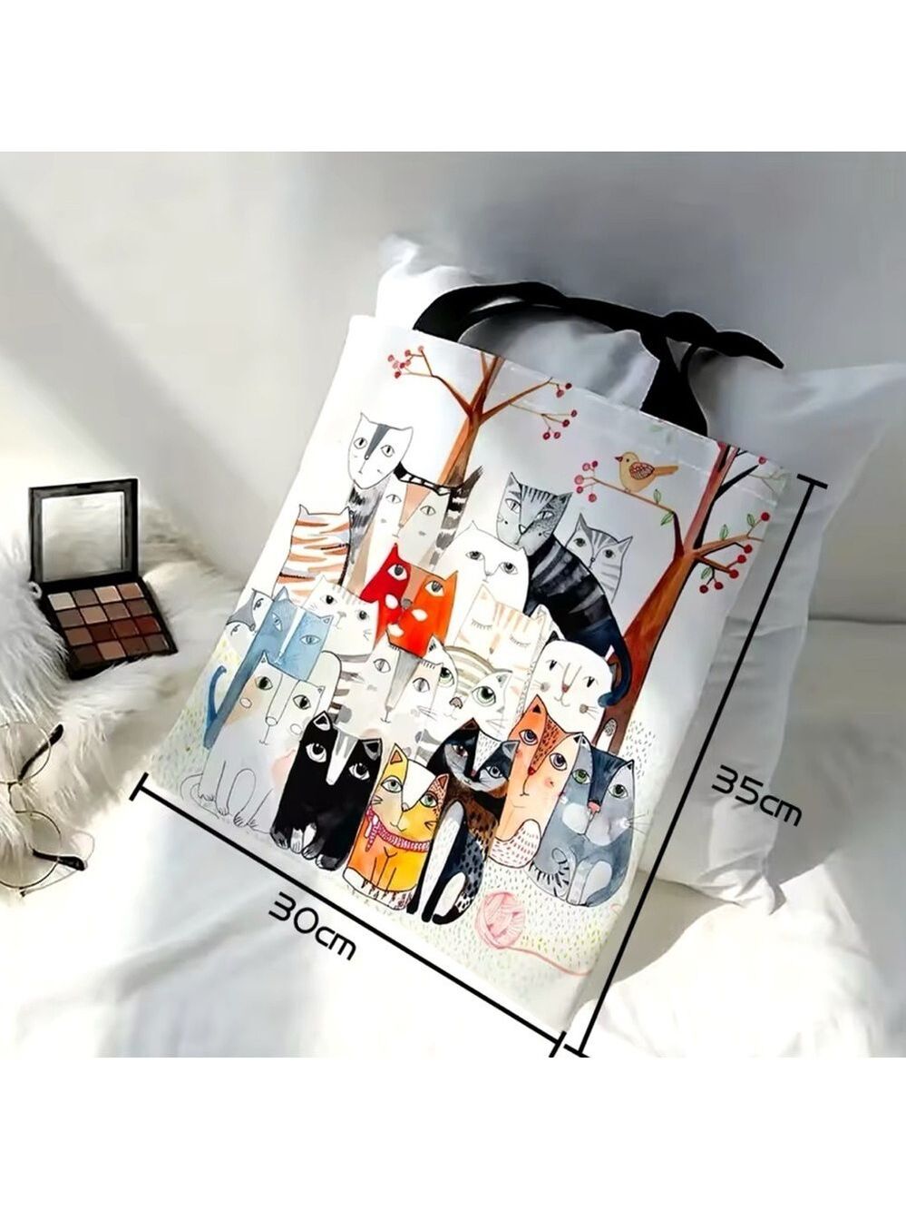 MANY-PAWS MULTI-CAT ARTISTIC FELINE CAT PRINT CANVAS GROCERY TOTE SHOPPING BAG - Picture 6 of 8